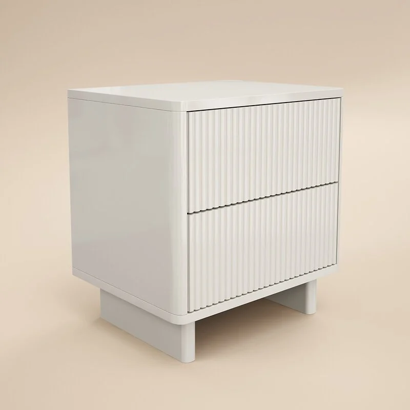 SOLACE+CO Velmor 2 Drawer Ribbed Bedside Table White image 6