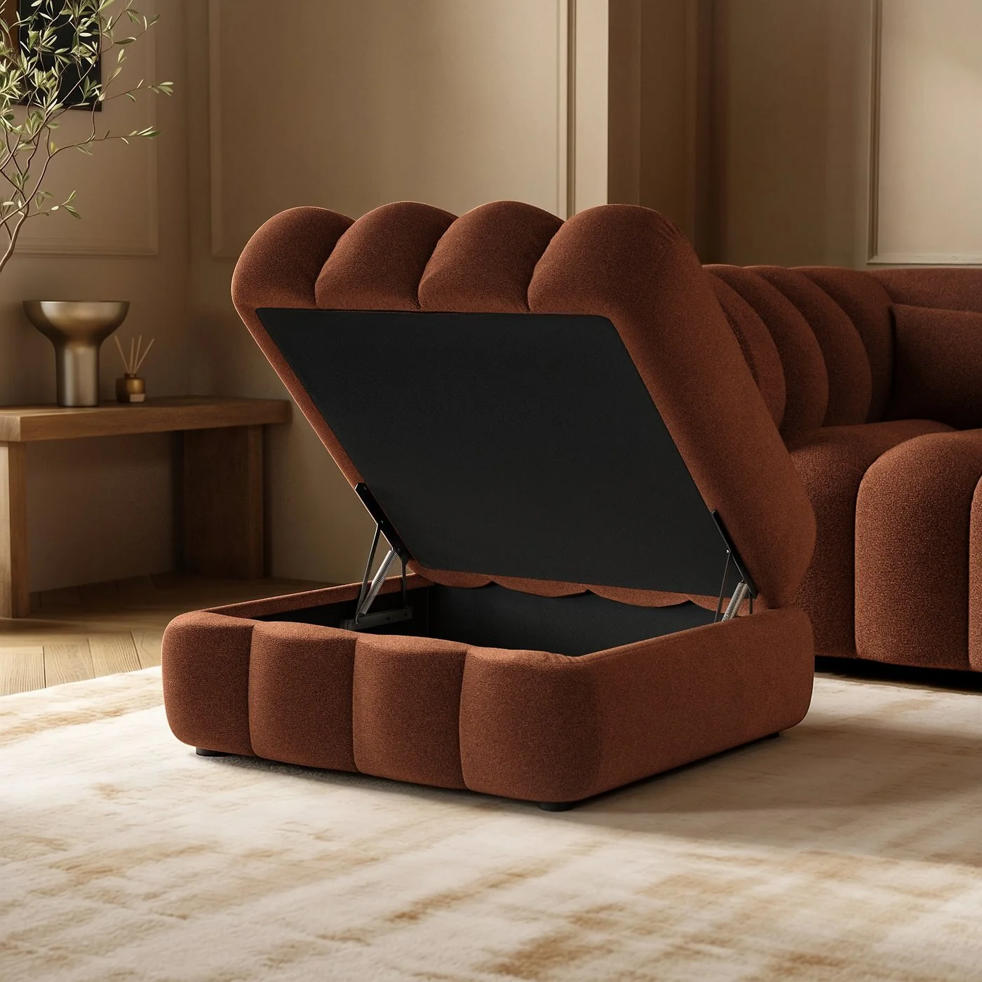 SOLACE+CO Halle U Shaped Modular Sofa with Storage Burnt Orange Chenille image 3