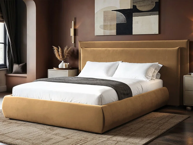 SOLACE+CO Sigrid Ottoman Storage Bed with Cushion Headboard Velvet