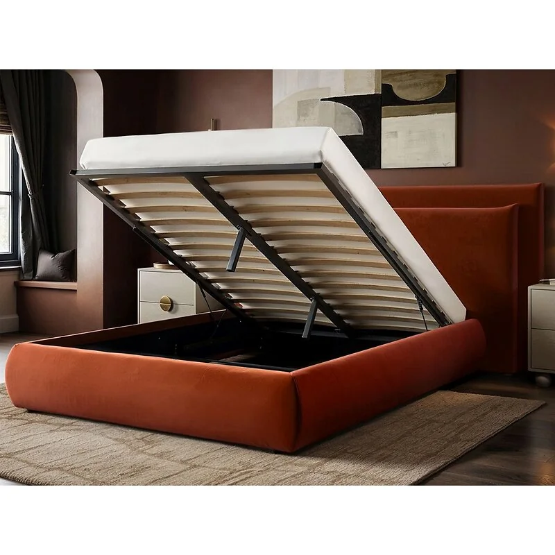 SOLACE+CO Sigrid Ottoman Storage Bed with Cushion Headboard Burnt Orange Velvet image 3