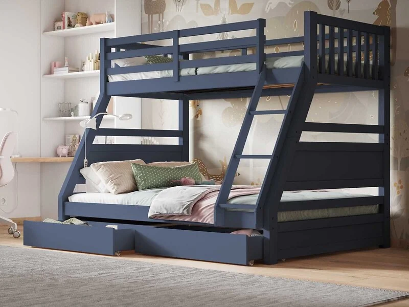 Flair Ollie Navy triple bunk bed with two storage drawers