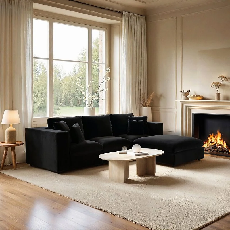 SOLACE+CO Asher 4 Seater Sofa with Reversible Footstool