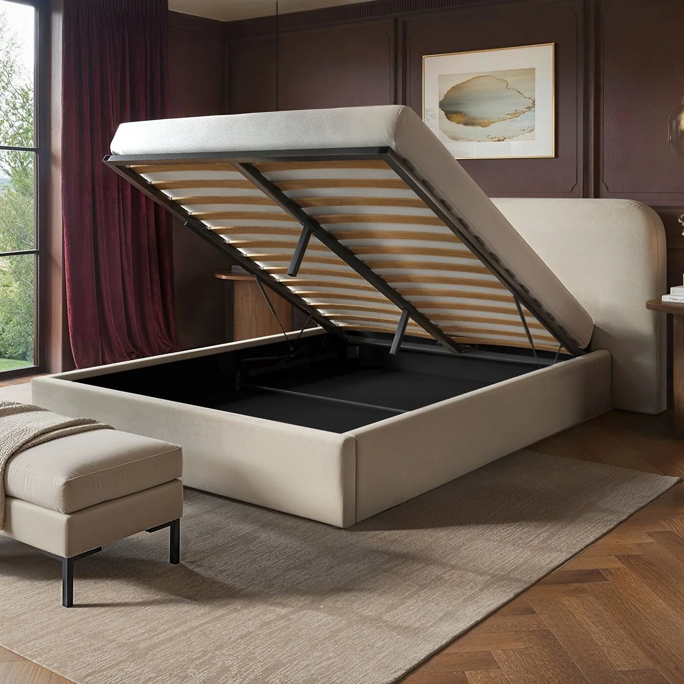 SOLACE+CO Lena Ottoman Bed Beige Velvet image 2