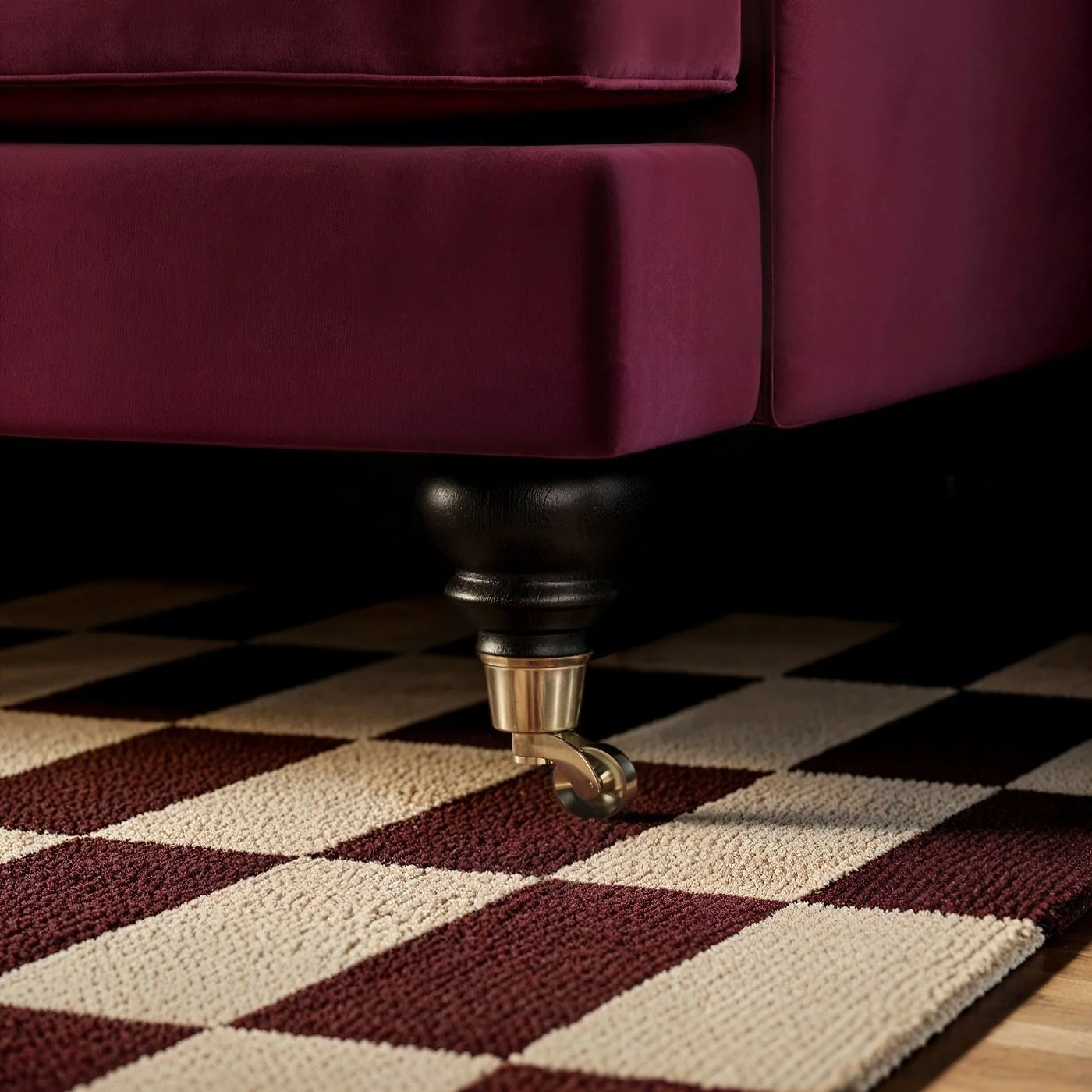 SOLACE+CO Addison 2 Seater Sofa with Caster Legs Burgundy Velvet image 3