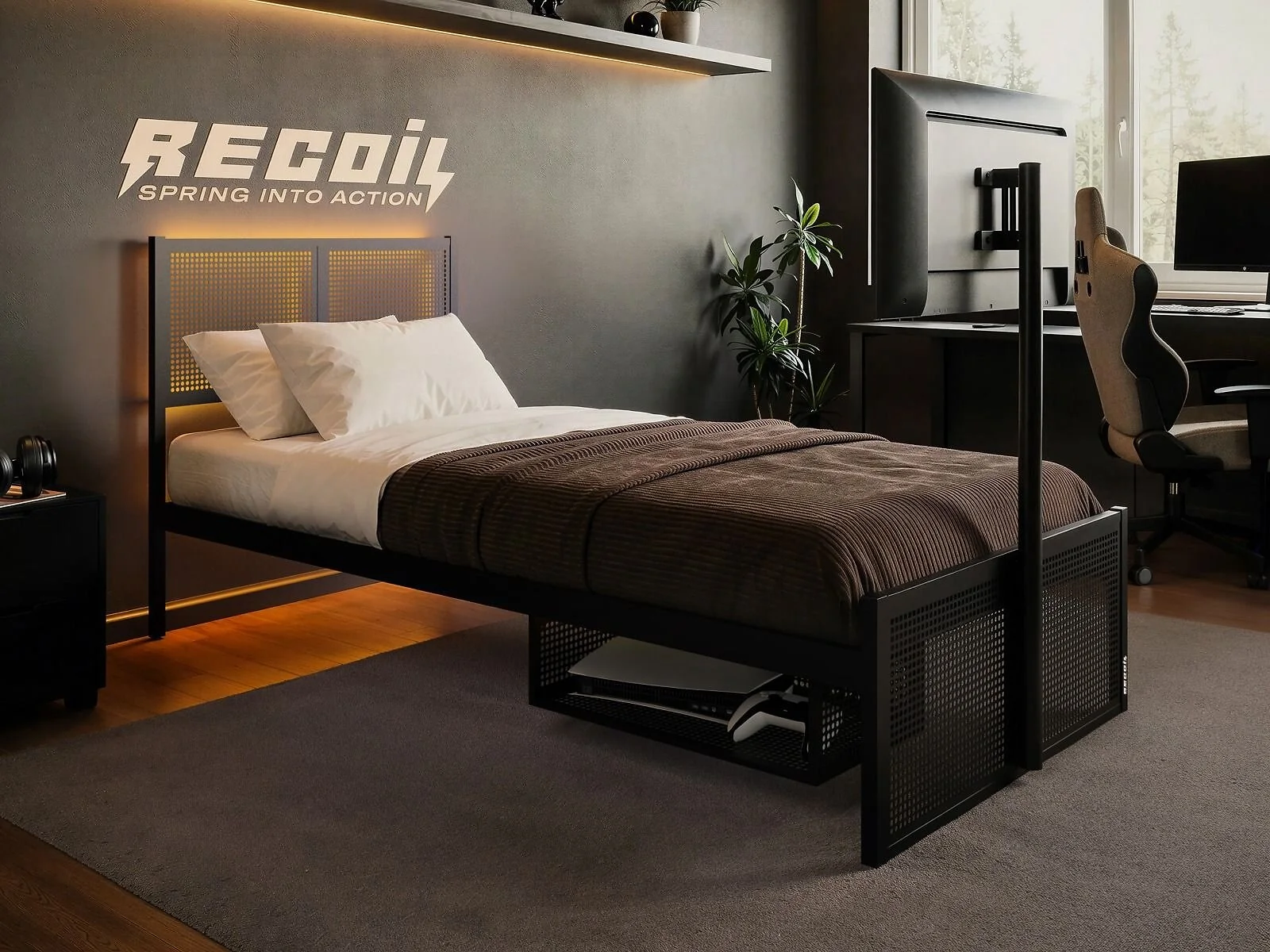 Recoil Kage Metal TV Bed with Storage & LED Black – view 2