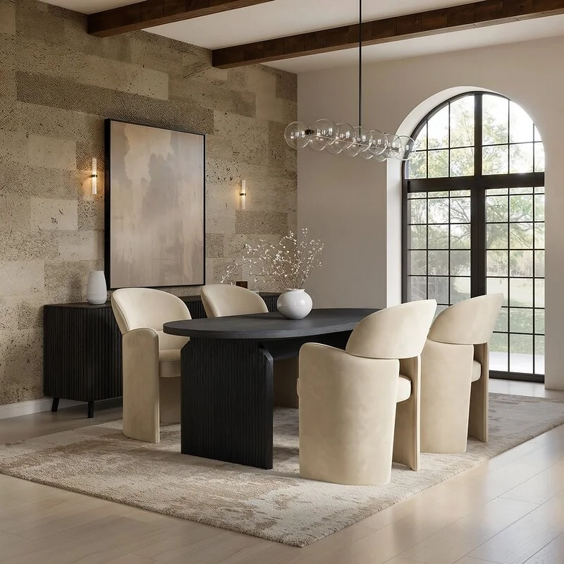SOLACE+CO Varm & Estella Black  Dining Table with Velvet Chairs Beige