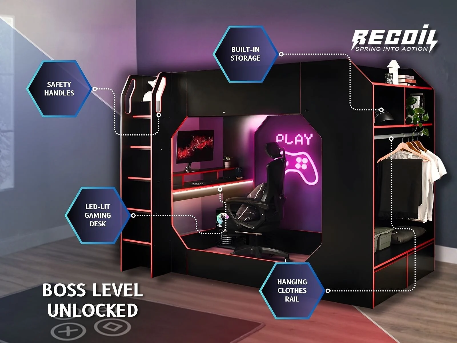 The Boss Pod Small Double Gaming Highsleeper Bed
