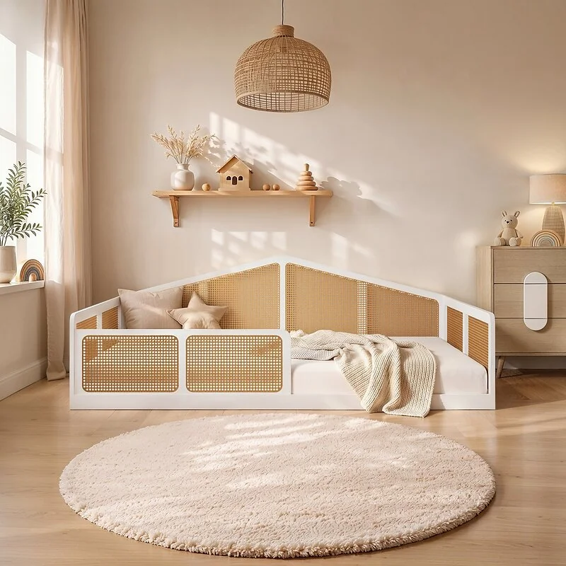Flair Julian Small Double Montessori Bed with Rattan Panels