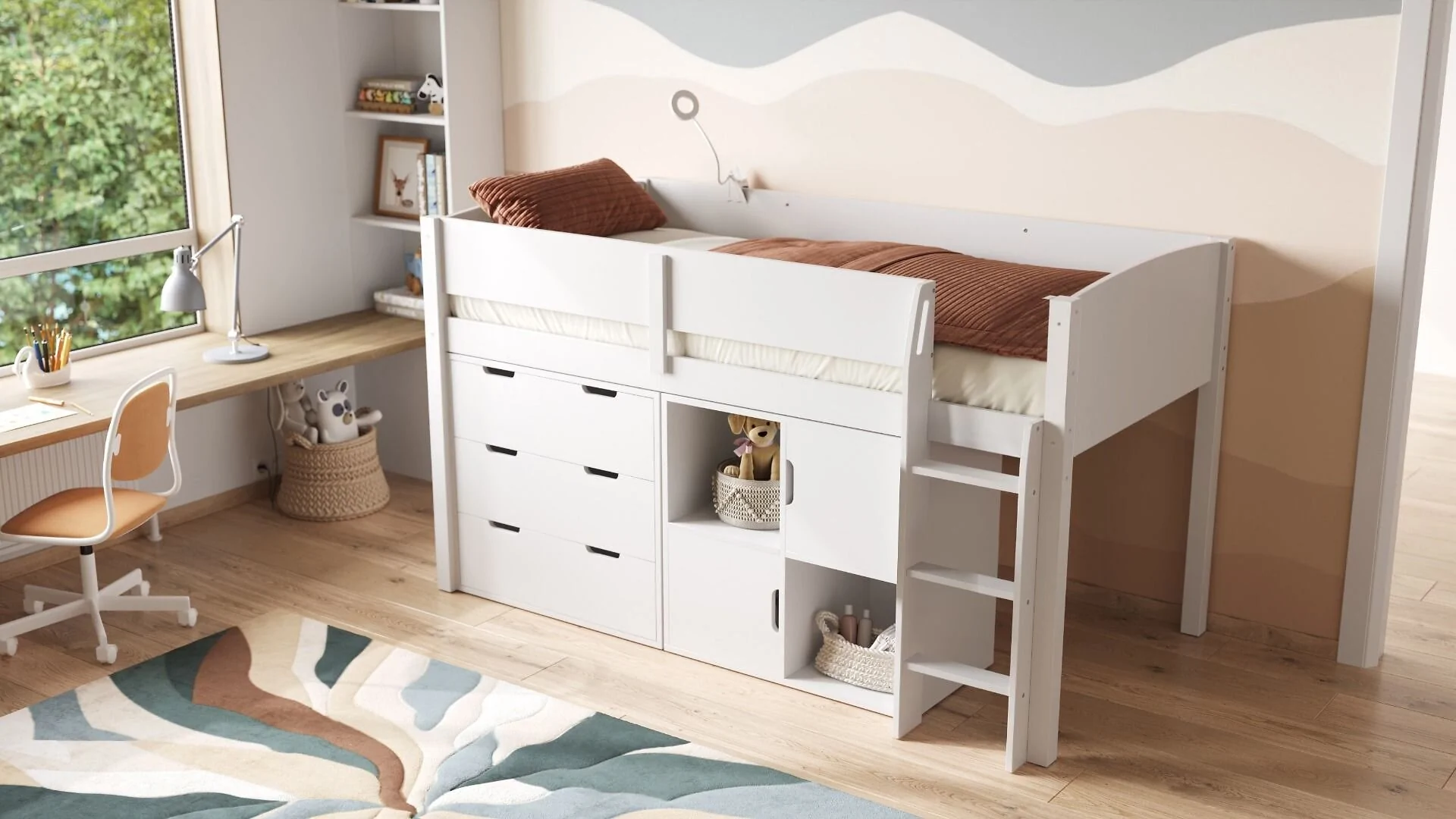 Flair Loop Mid Sleeper Bed Full Storage Set With Doors