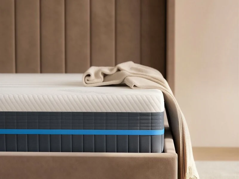 SOLACE+CO Cool Gel Eco foam mattress with white SEAQUAL cover and blue wave stripes - front view