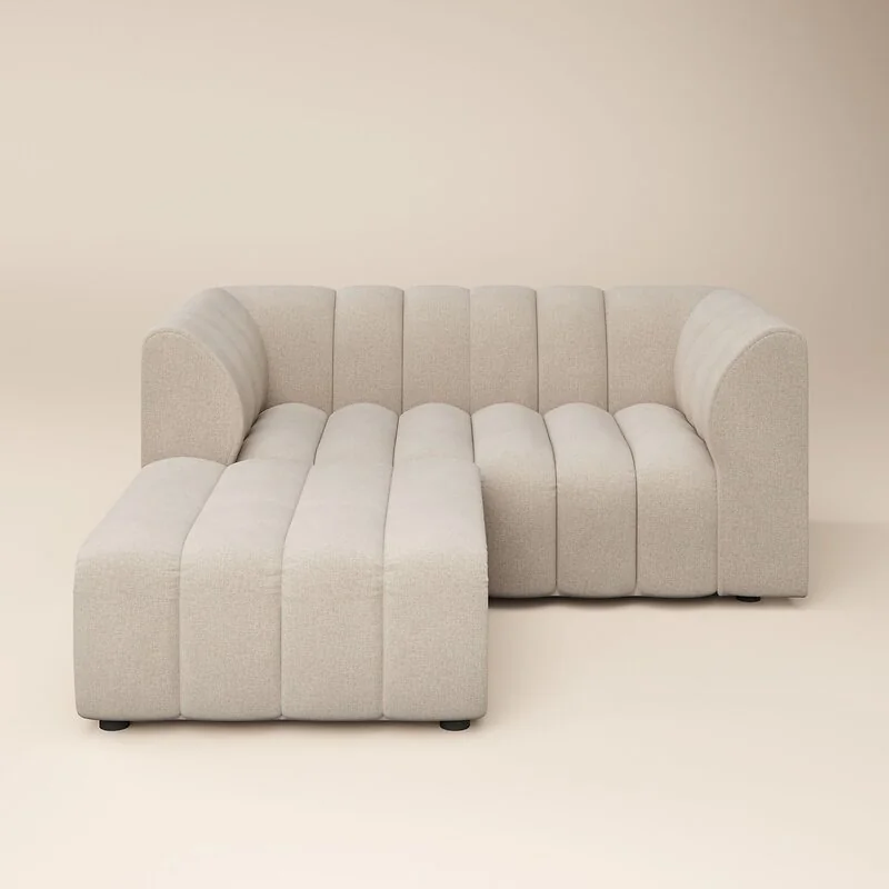 SOLACE+CO Halle Channel Tufted 2 Seater Sofa with Footstool Beige Chenille image 4