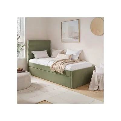 Flair Ari Upholstered Single Bed With Trundle Olive Green Velvet