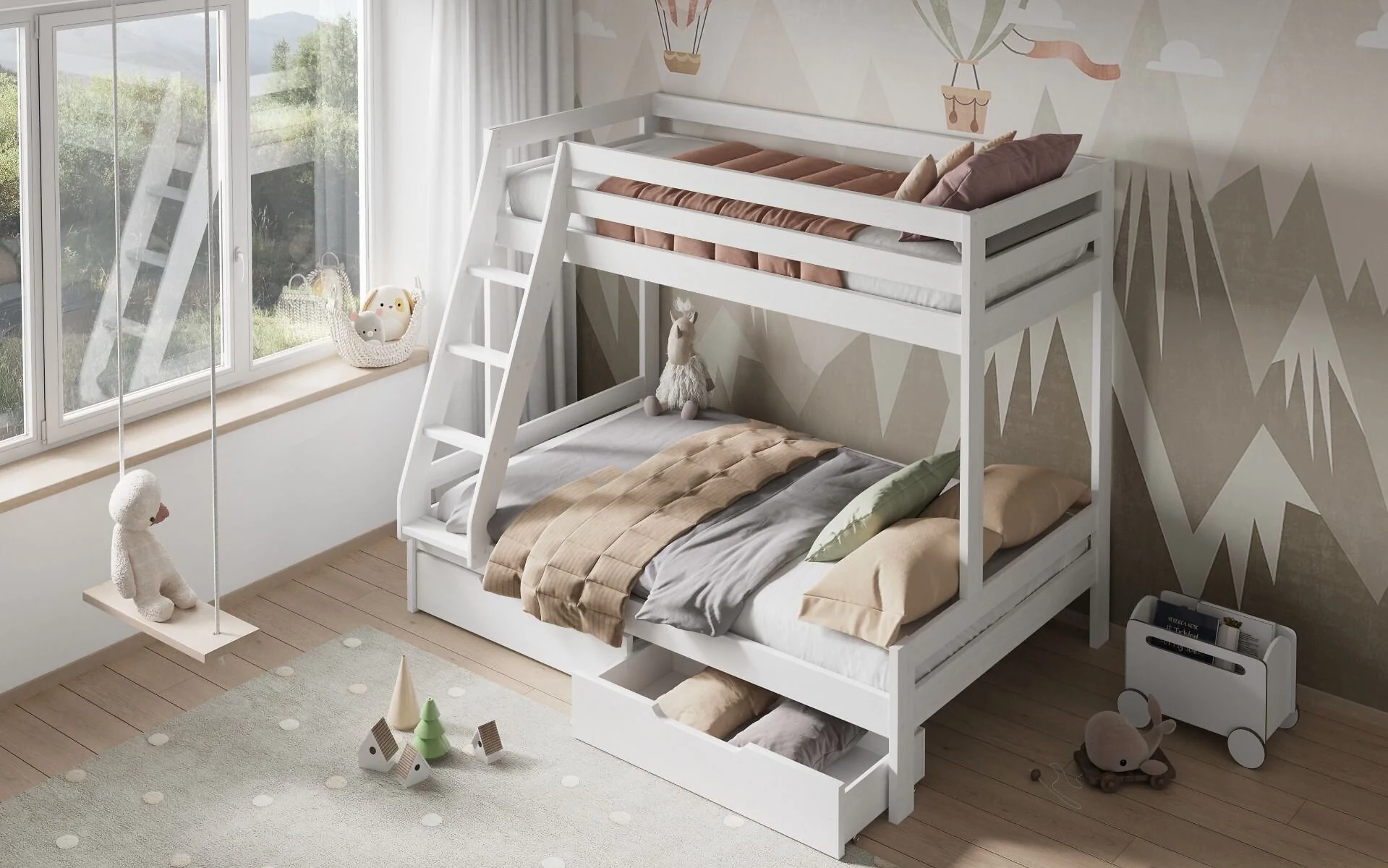 Noomi Nora Solid Wood Triple Bunk Bed with Optional Storage (FSC-Certified)