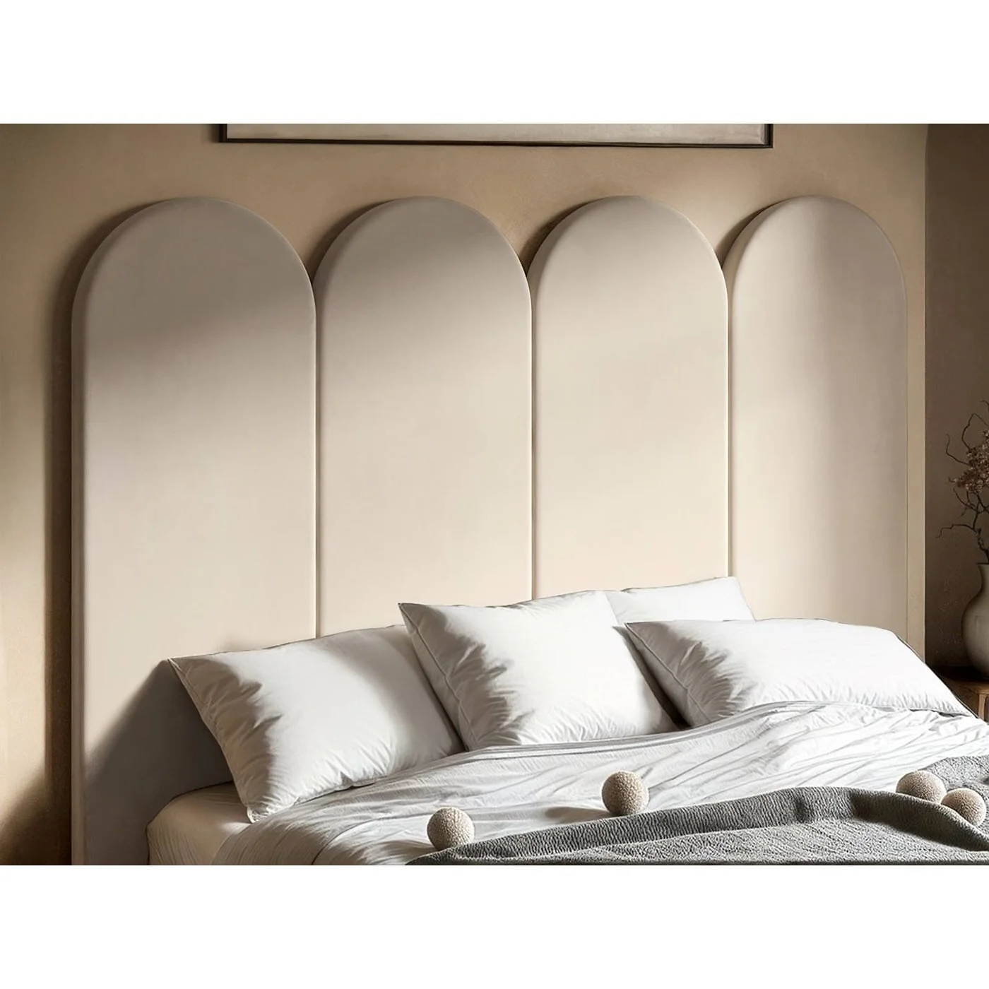 SOLACE+CO Cirrus Headboard Panels Kingsize Beige Velvet image 3