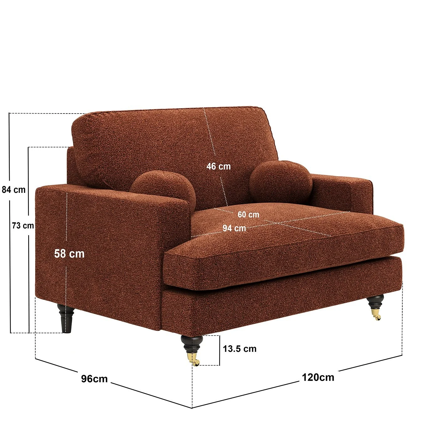 SOLACE+CO Addison Loveseat with Caster Legs Burnt Orange Chenille image 6
