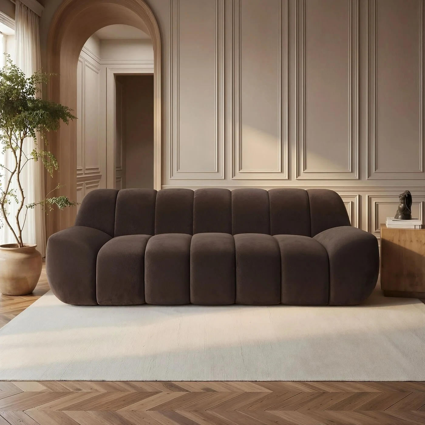 SOLACE+CO Macy Large 3 Seater Velvet Sofa Brown