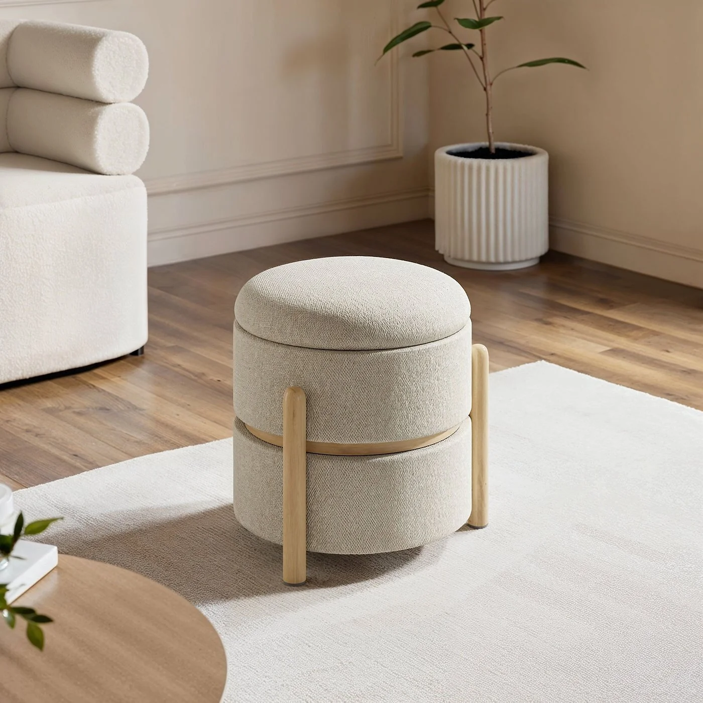 SOLACE+CO Ada Storage Pouffe Beige Boucle image 2
