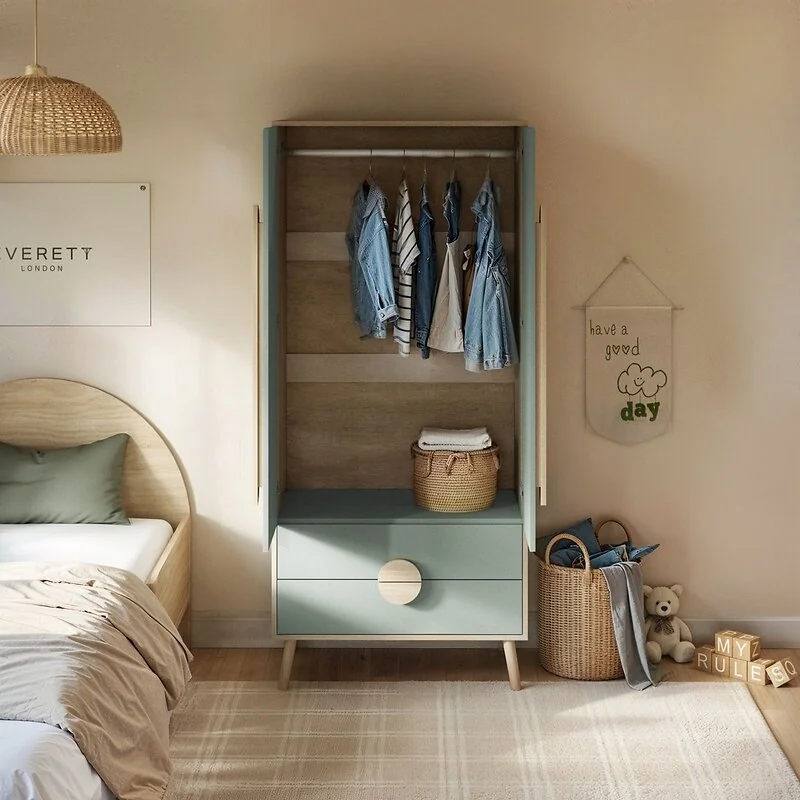 Flair Noah 2 Drawer Wardrobe Sage Green and Oak image 3