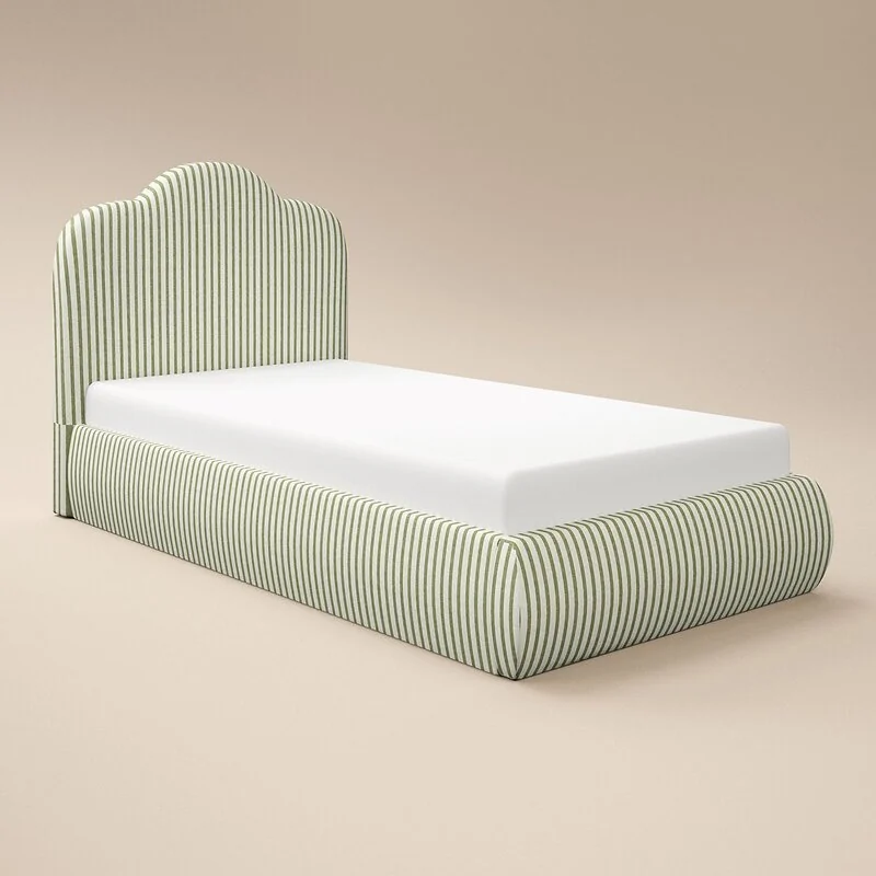 SOLACE+CO Skylynn Cloud Ottoman Kingsize Bed Green Striped Woven Fabric image 15
