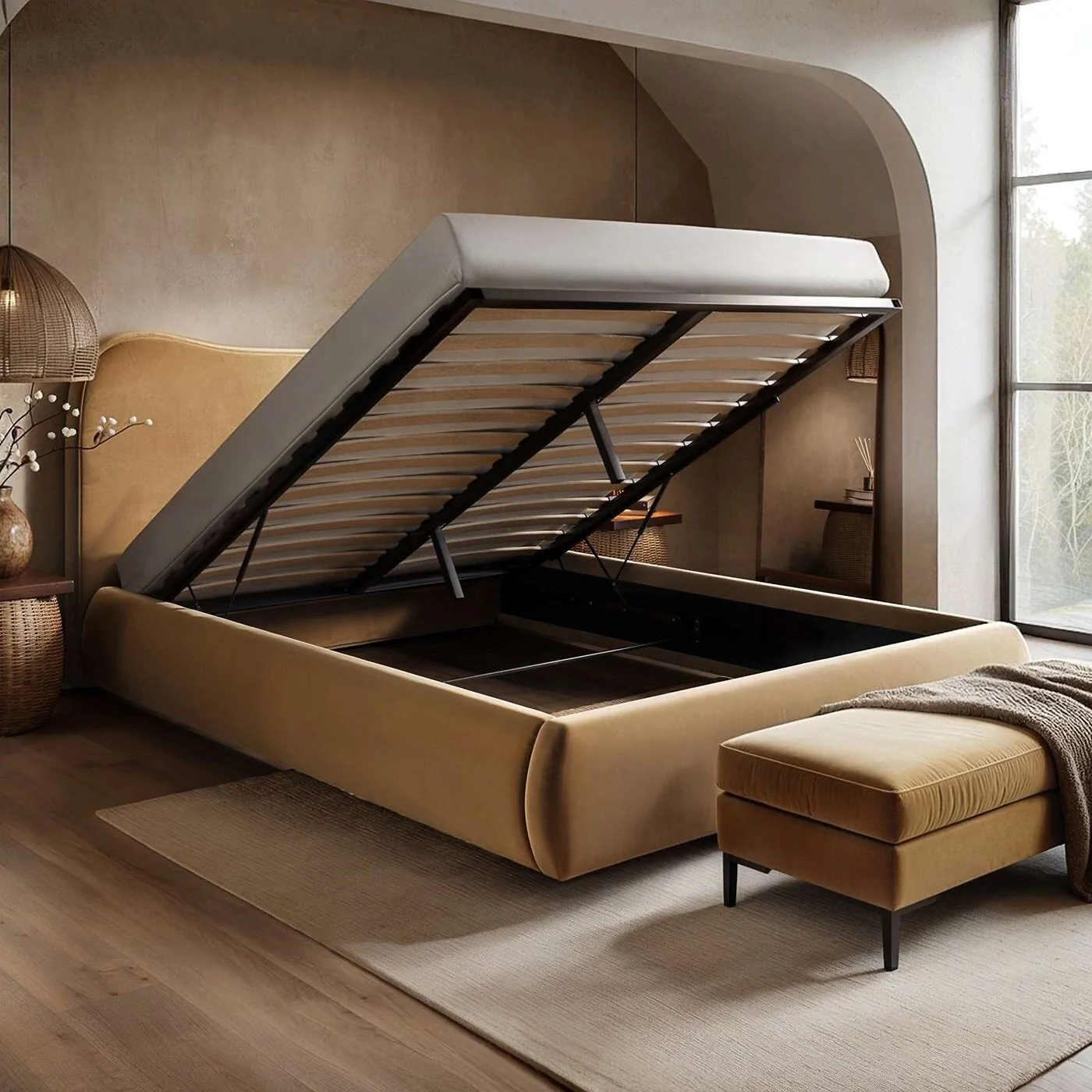 Solace+Co Ember Ottoman Bed Sand Velvet image 2