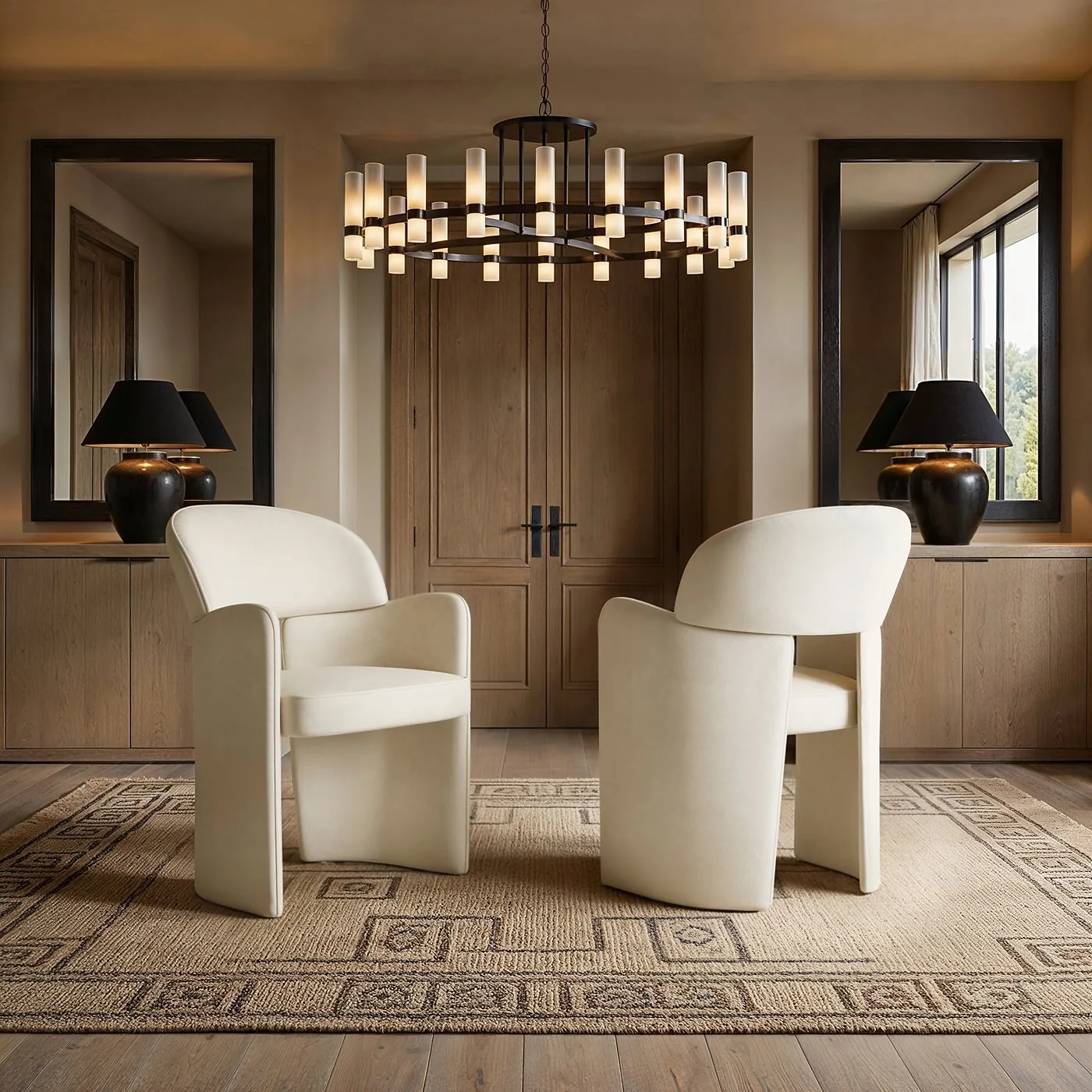 SOLACE+CO Elin & Estella Round Dining Table with 4 Chairs Beige image 2