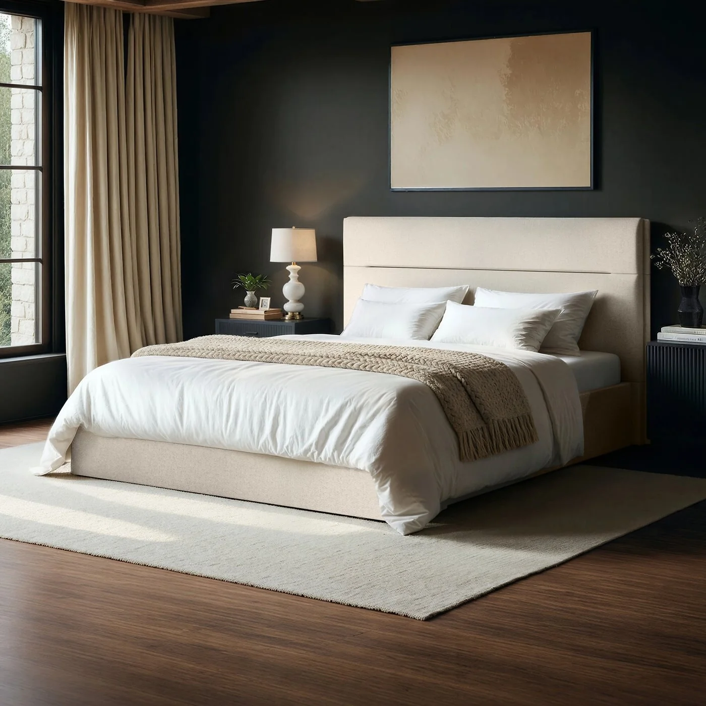 SOLACE+CO Nela Ottoman Bed Woven Fabric Cream