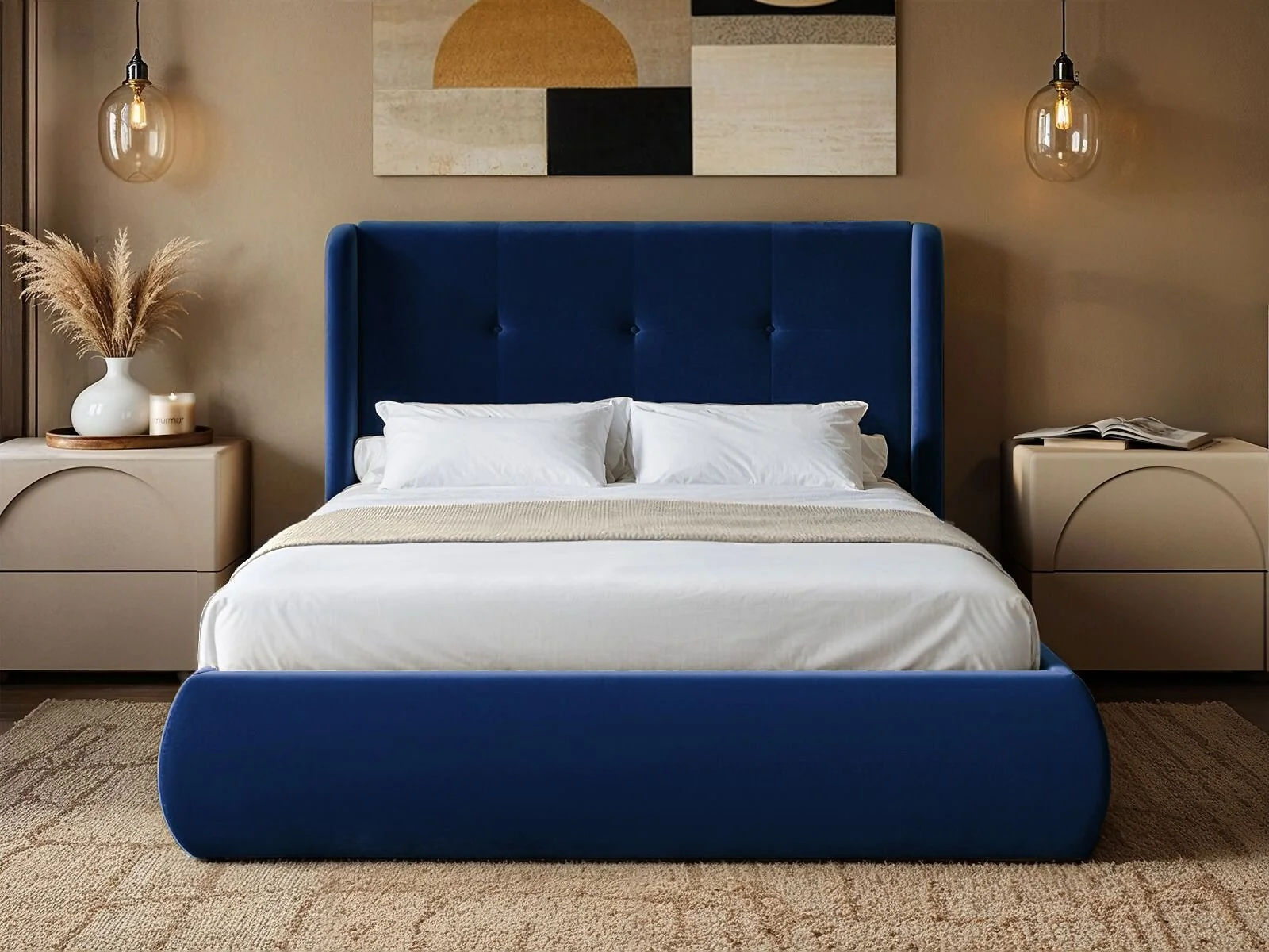 SOLACE+CO Monte Midnight Velvet Winged Button Headboard Ottoman Bed – view 2