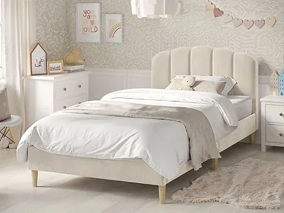 Flair Scallop Beige Velvet Bed Single