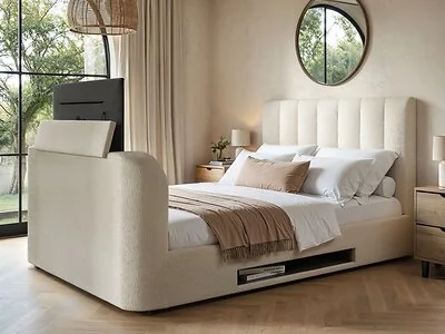 Flair Megane Side Lift TV Ottoman Bed Beige Boucle