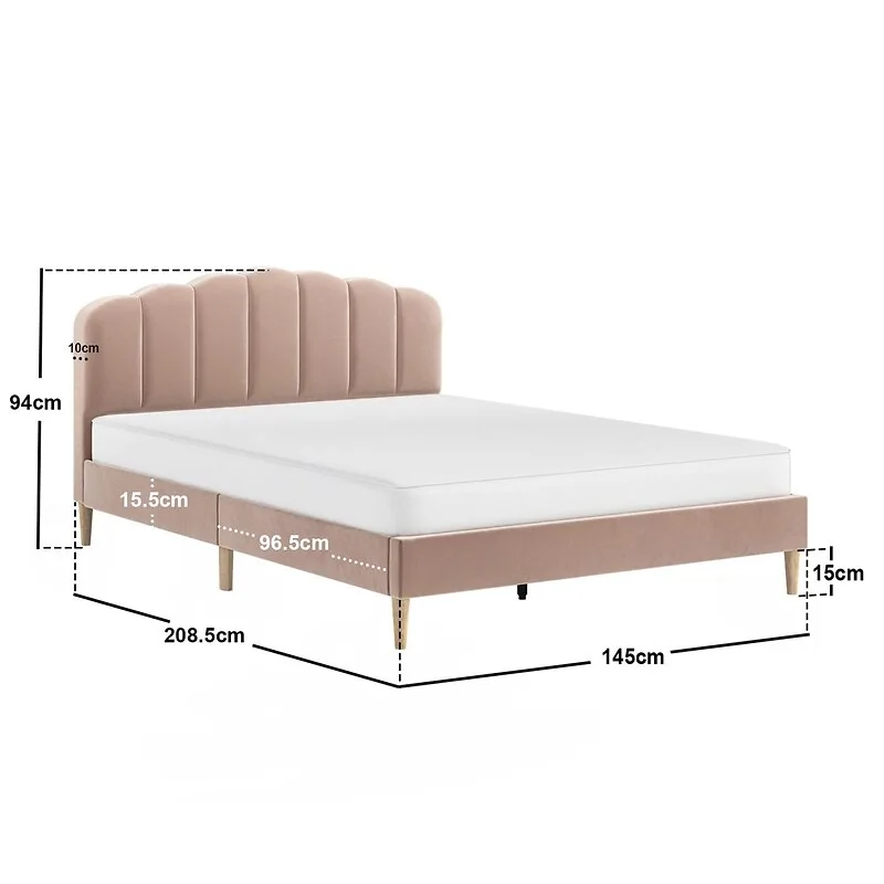 Flair Scallop Pink Velvet Bed Double image 3