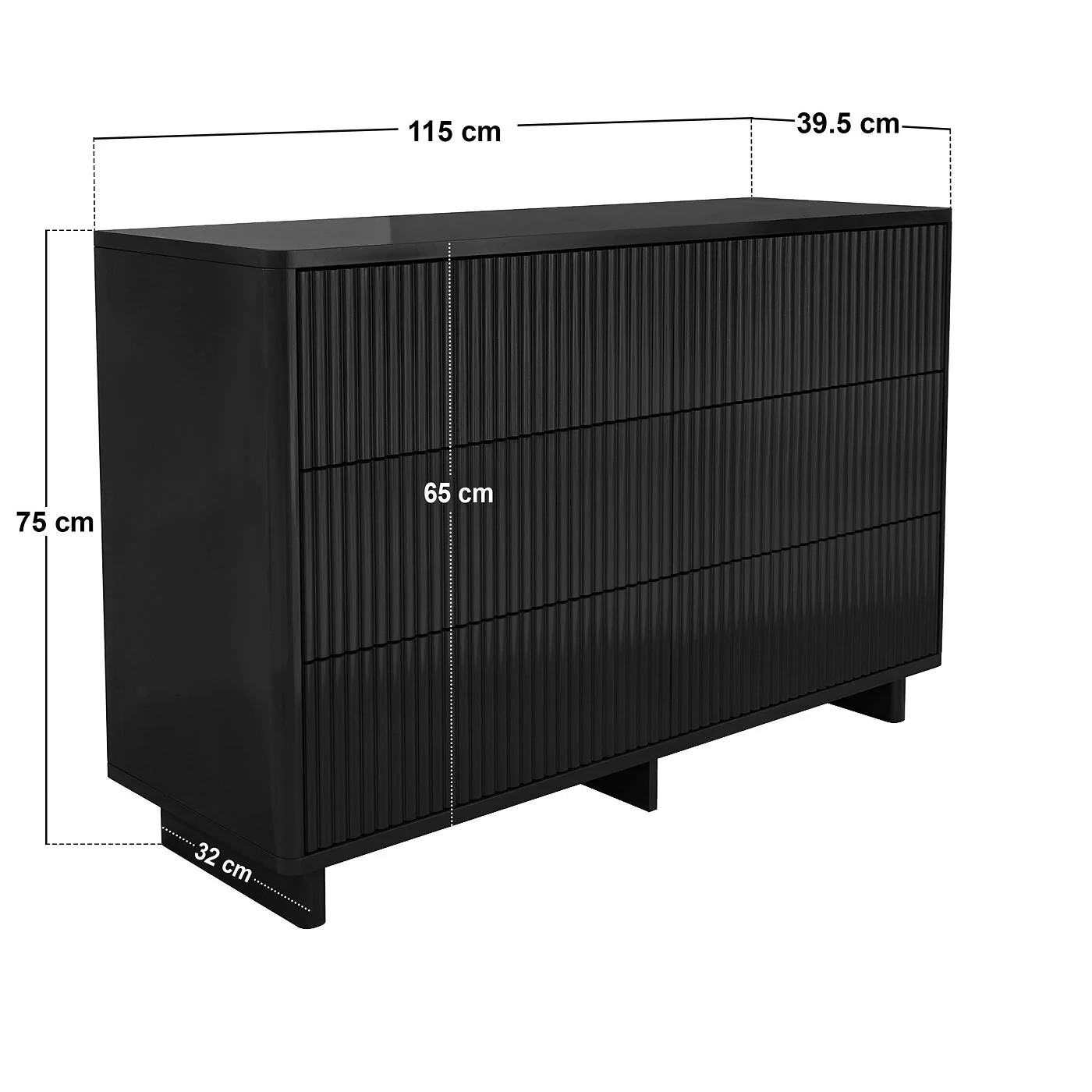 SOLACE+CO Velmor Ribbed Chest of 6 Drawers Black image 6