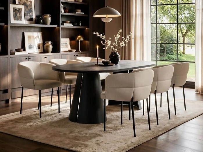 SOLACE+CO Ebony black extendable dining set with Elise chairs