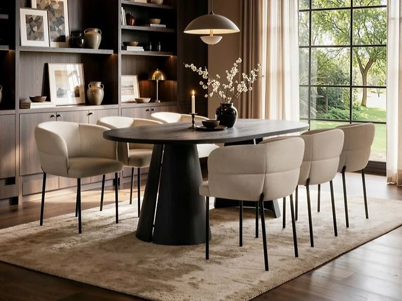 SOLACE+CO Ebony black extendable dining set with Elise chairs