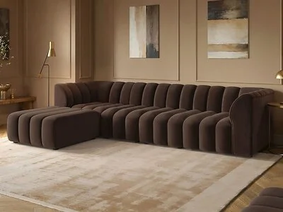 SOLACE+CO Halle Channel Tufted 4 Seater Modular Sofa with Reversible Footstool Mocha Velvet