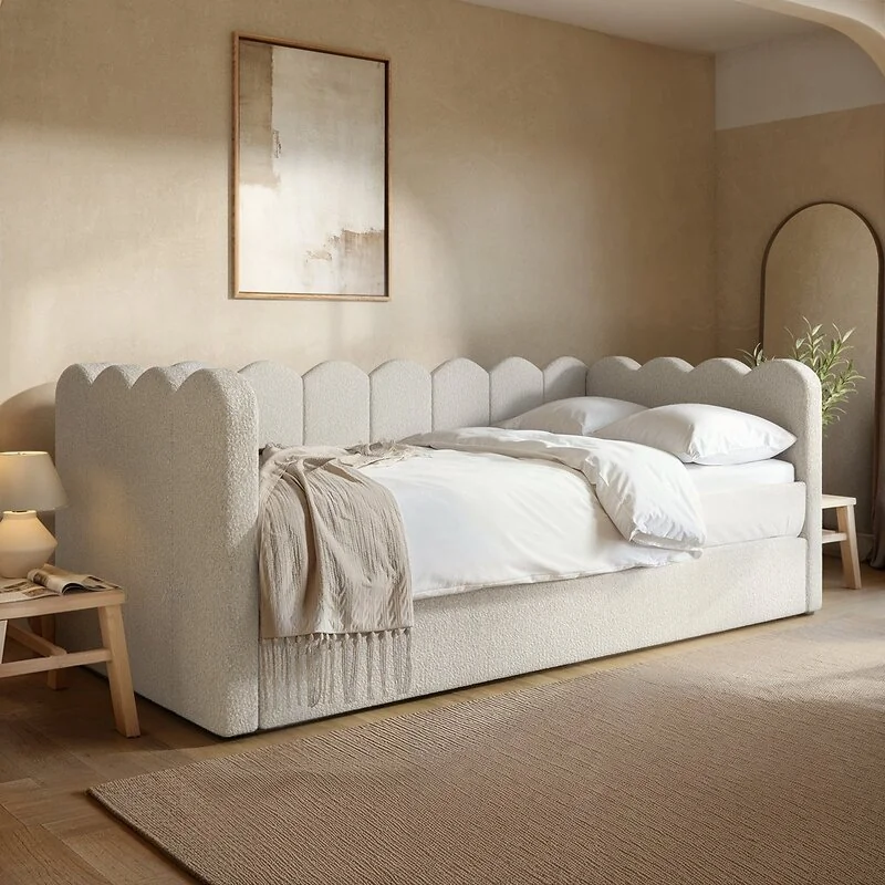 Flair Esme Cloud Day Bed with Trundle Beige Boucle