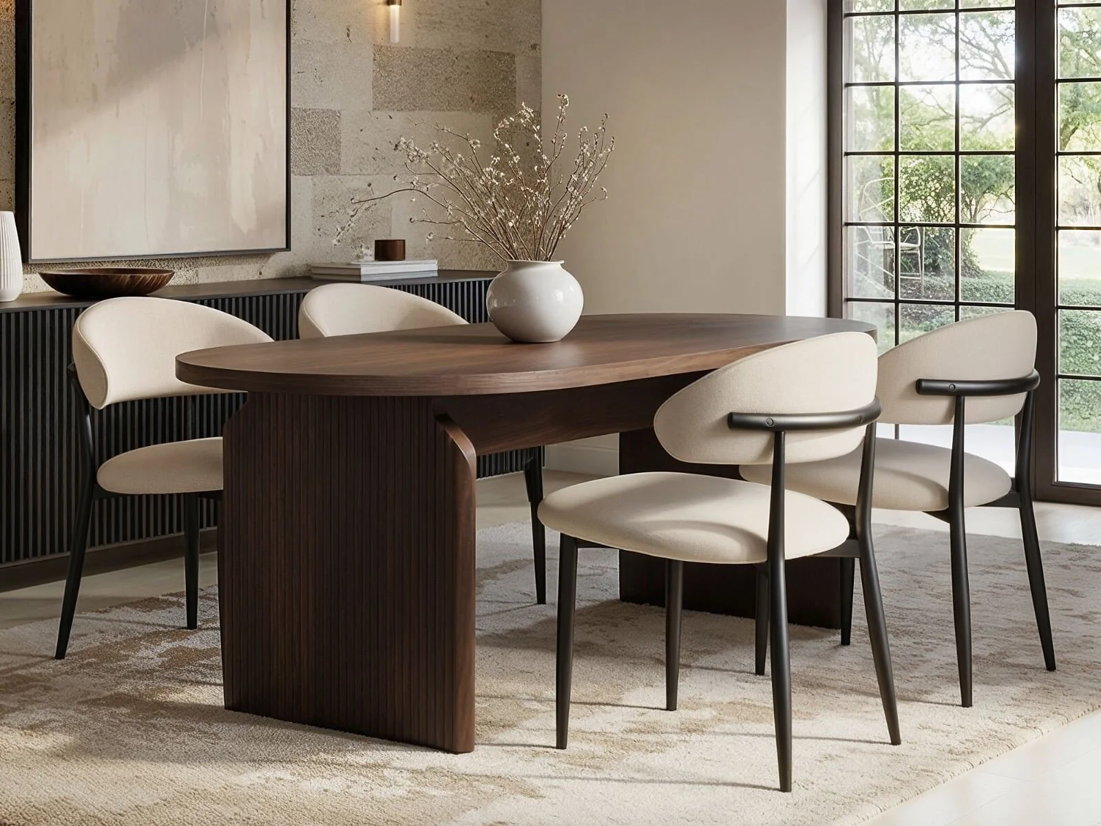 SOLACE+CO Varm & Cyra Dining Table Set with Beige Chenille Chairs
