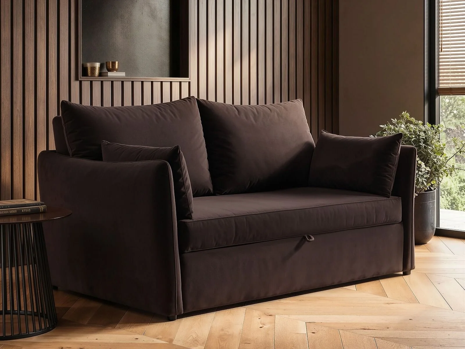 SOLACE+CO Skyler 2 Seater Sofa Bed Velvet Brown – view 2