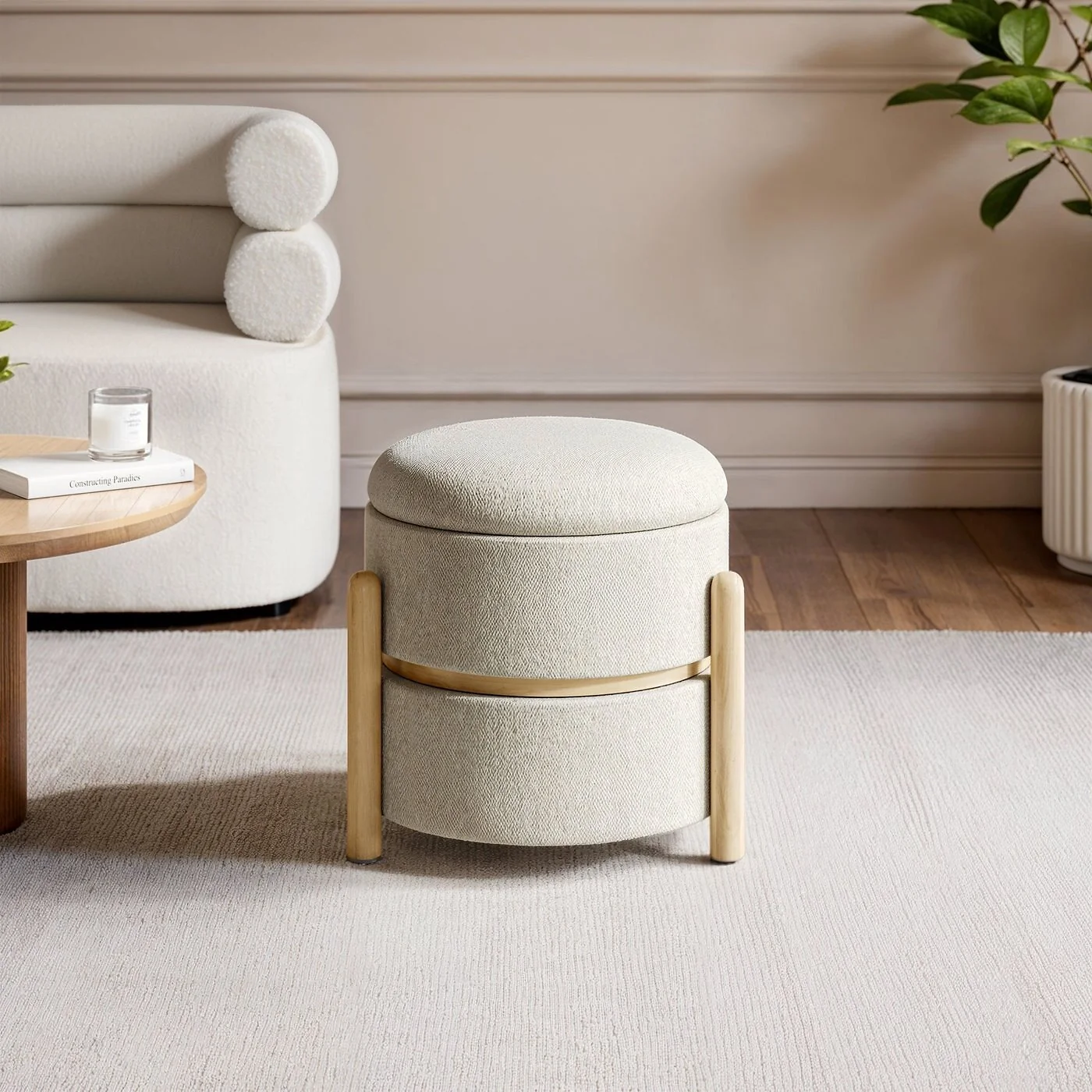 SOLACE+CO Ada Storage Pouffe Beige Boucle