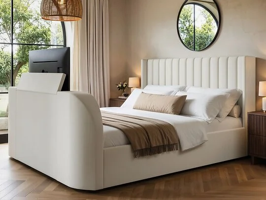 Flair Fallon TV Side Lift Ottoman Bed Cream Velvet