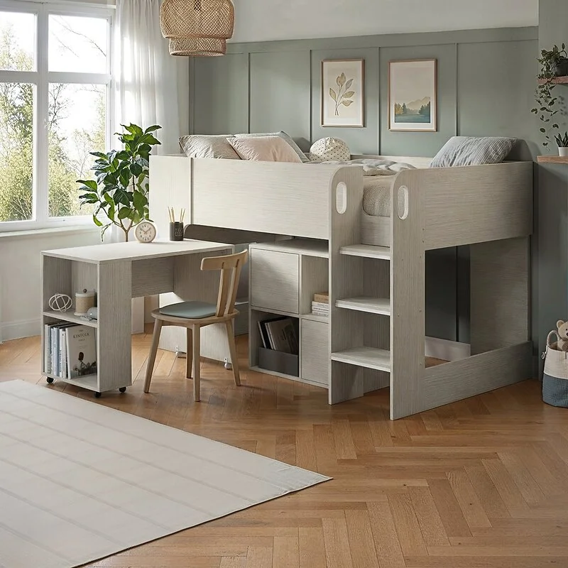 Flair Leo Mid Sleeper with Desk & Storage White Oak image 2