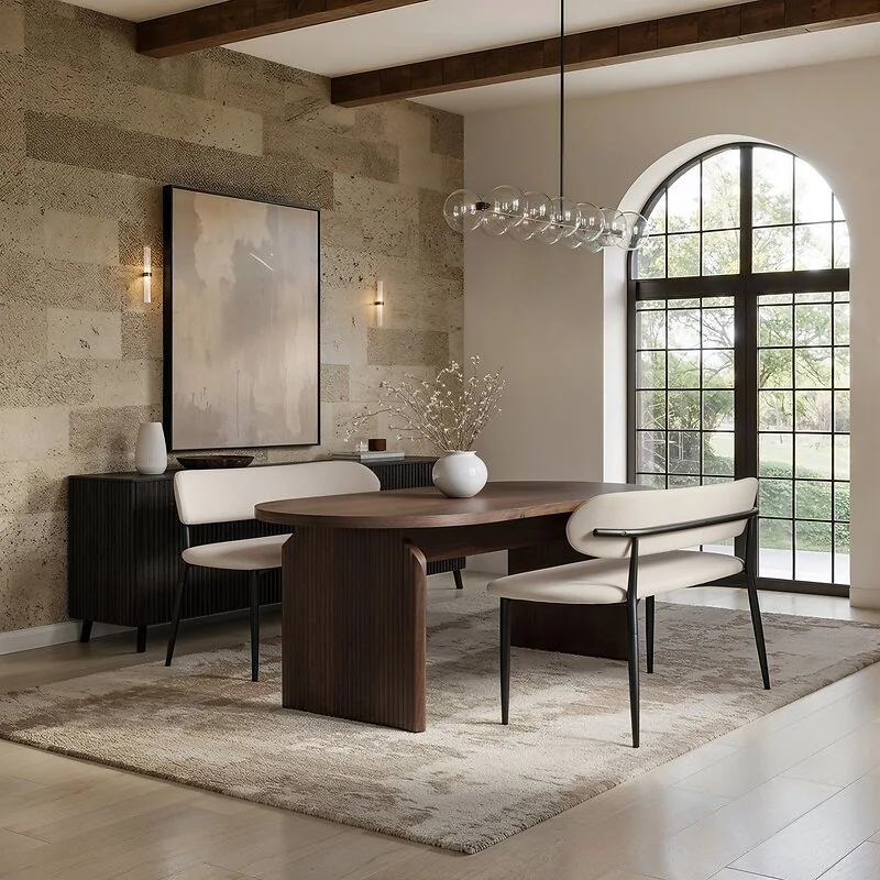 SOLACE+CO Varm & Cyra  Dining Table Set with 2 Beige Chenille Benches