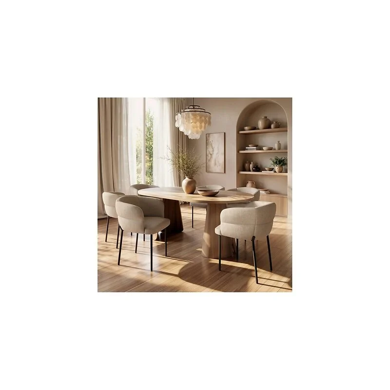 SOLACE+CO Ebony & Elise Extendable Dining Set with Curved Back Chairs Beige image 3