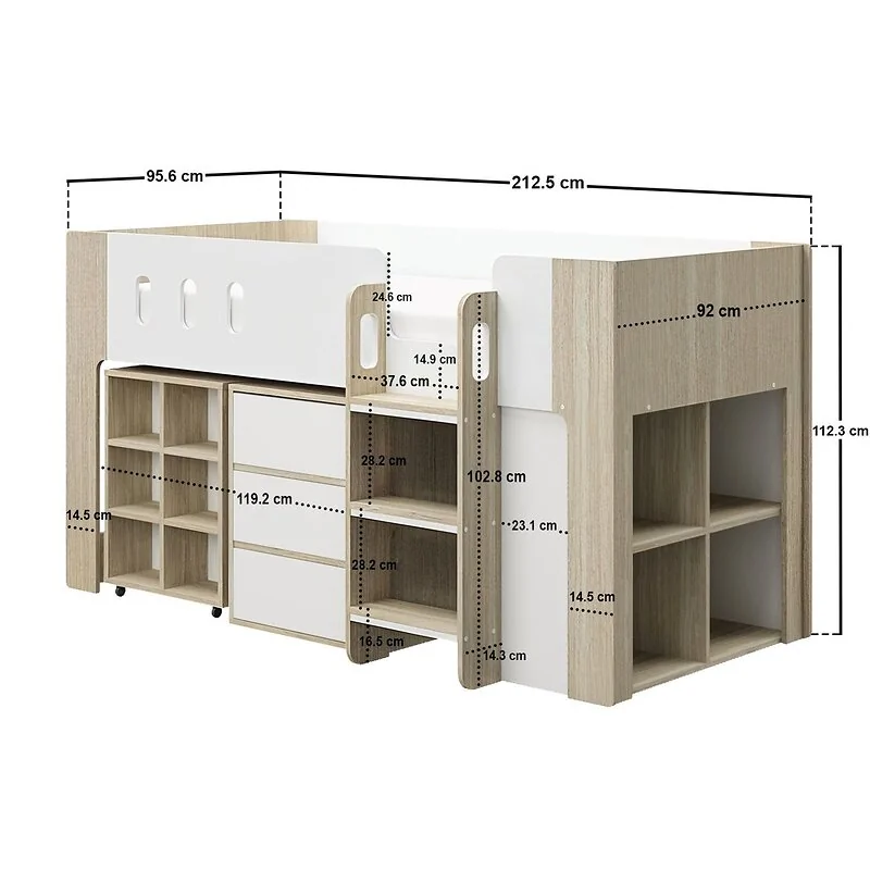 Flair Willow Mid Sleeper with Desk & Storage White & Oak image 7