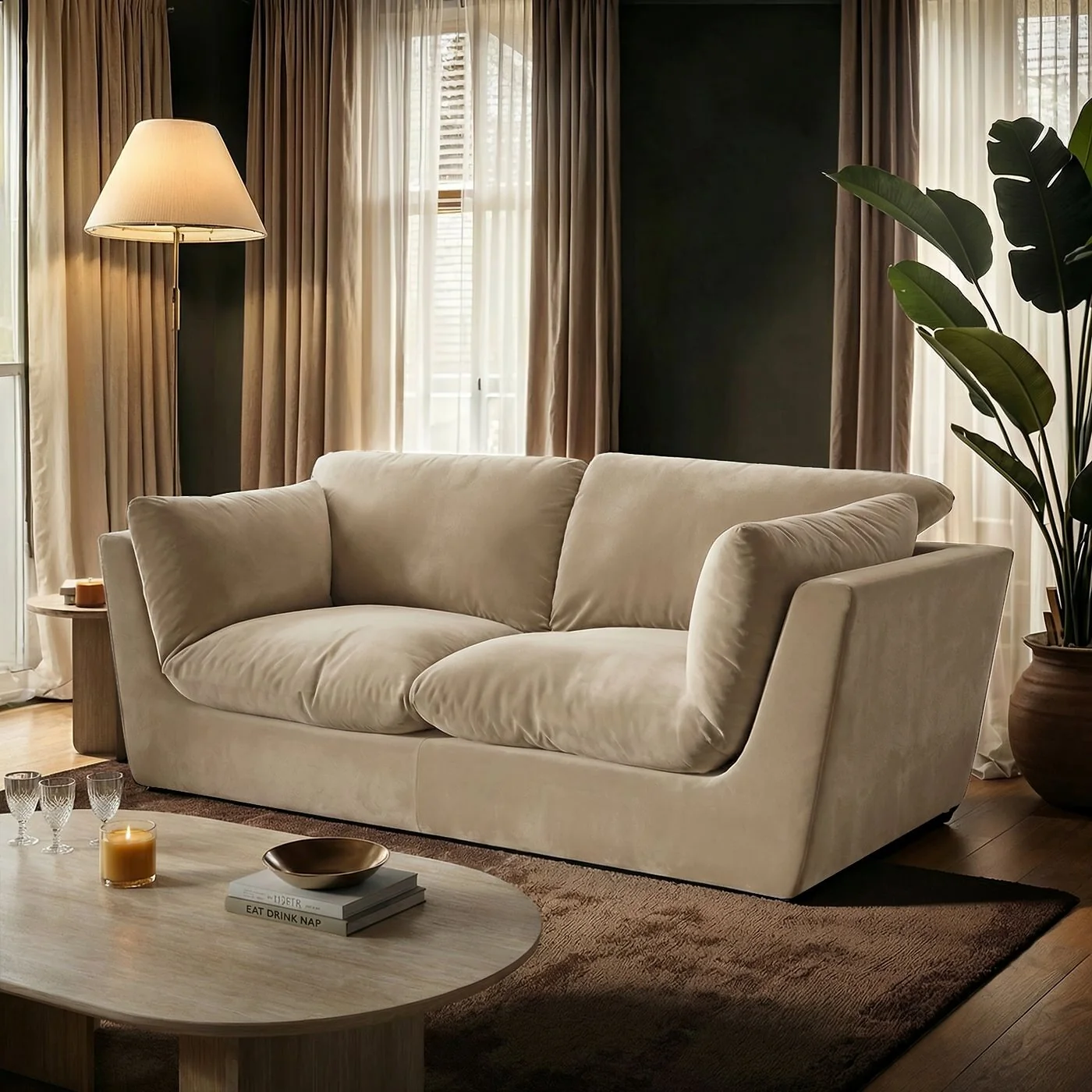 SOLACE+CO Orson 3 Seater Sofa Beige Velvet image 2