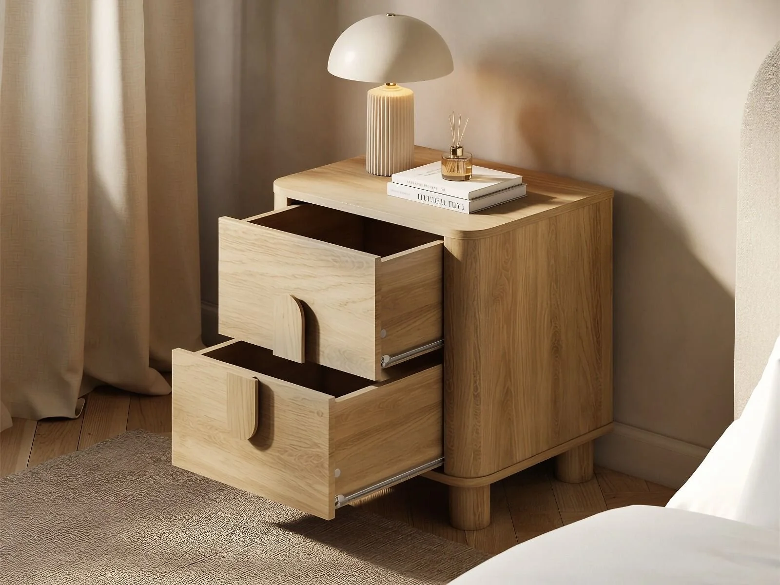 SOLACE+CO Remington Curved 2 Drawer Bedside Table – view 6