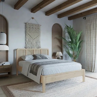 Flair Kai Rattan Oak Rounded Wooden Bed