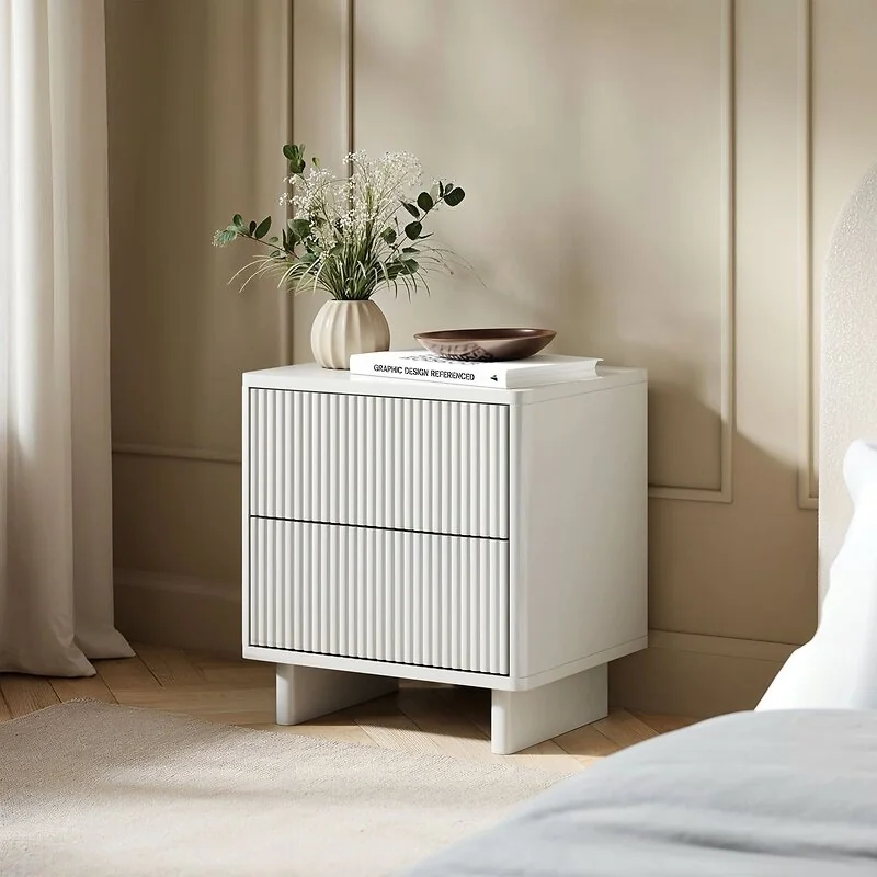 SOLACE+CO Velmor 2 Drawer Ribbed Bedside Table White image 3
