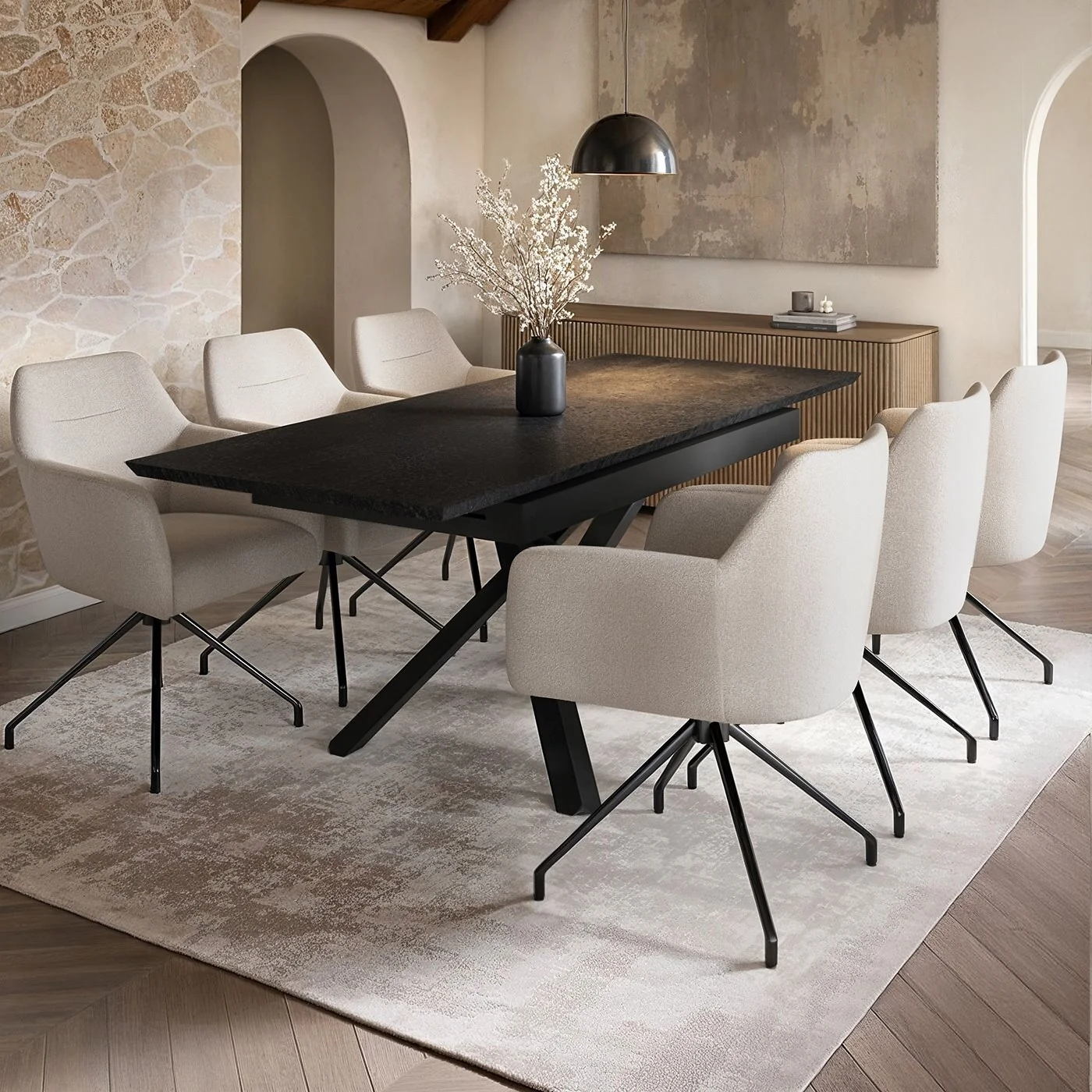 Solace+Co Lexi Extendable Dining Table with 4 Isla Chairs Cream image 3