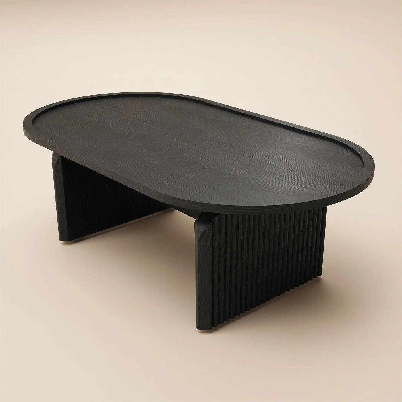 SOLACE+CO Varm Ribbed Wooden Oval Coffee Table Black image 2
