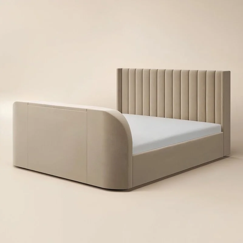 Flair Fallon TV Side Lift Ottoman Bed Beige Velvet image 5